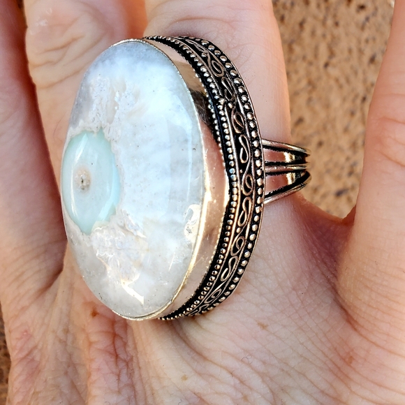 New Solar Quartz Agate 925 Silver Statement Ring. - Picture 10 of 16